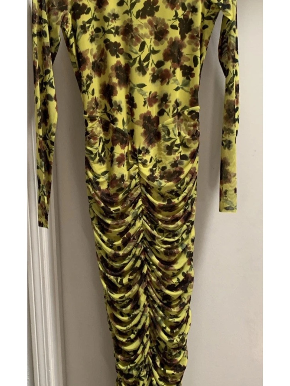 AFRM Cruz Anthropologie Yellow Mesh Floral Maxi Cut Out Back Dress Large New NWT - Picture 9 of 16